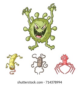 Different types of microbes and viruses. Viruses and bacteria set collection icons in cartoon style vector symbol stock illustration web.