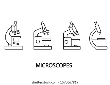 Different types microscopes vector line icon.