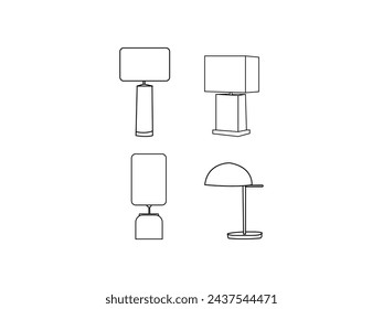  Different types of modern desk lamps or table lamps are isolated.black line art icons on a white background.