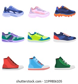 Different types of modern sneakers for everyday wear.