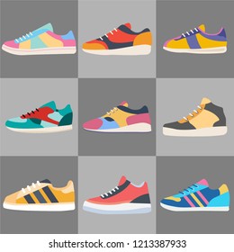 Different types of modern sneakers for everyday wear.