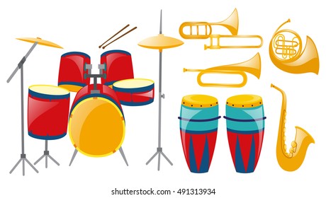 Different types of musical instruments illustration
