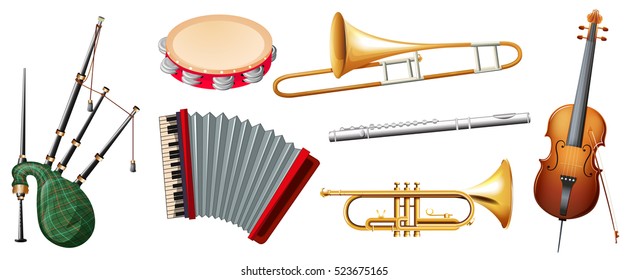 Different types of musical instruments illustration