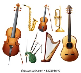 Different types of musical instruments illustration