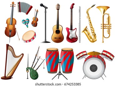 Different types of musical instruments illustration