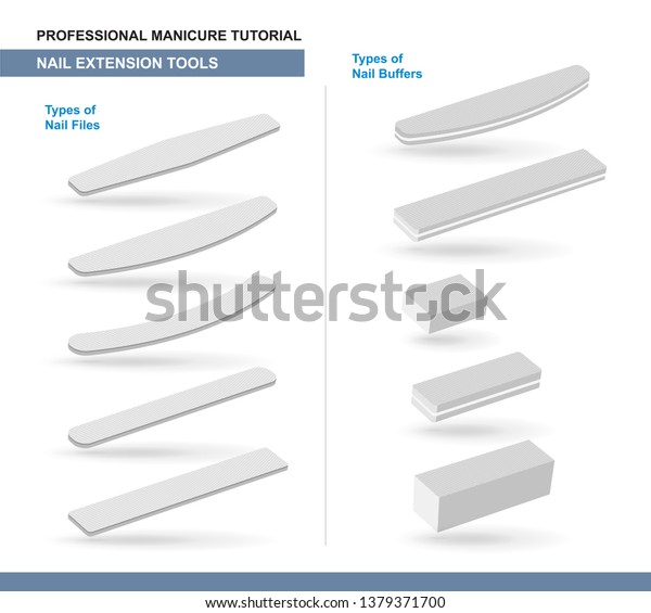 Different Types of Nail Files\
and Nail Buffers. Manicure and Pedicure Care Tools. Vector\
Illustration