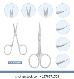 Different Types of Nail Scissors. Manicure and Pedicure Care Tools. Vector Illustration