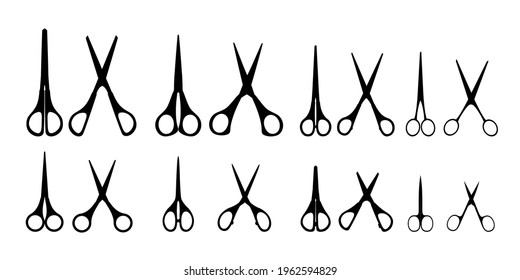 Different types of open and closed scissors icons