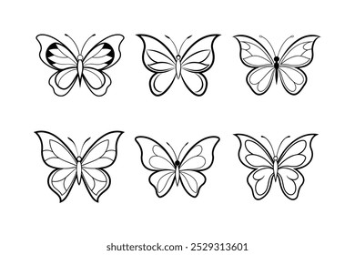 Different types of butterfly’s outline vector illustration