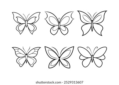 Different types of butterfly’s outline vector illustration