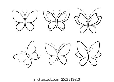 Different types of butterfly’s outline vector illustration