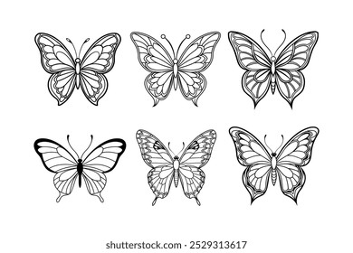 Different types of butterfly’s outline vector illustration