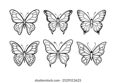 Different types of butterfly’s outline vector illustration