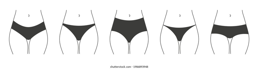 Different types of panties. Collection of lingerie. Vector silhouettes of female underwear