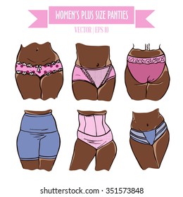 Different types of panties for women plus size, colored hand drawn lingerie and dark skin