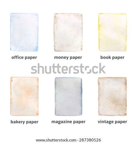 different types paper made watercolor technique stock vector