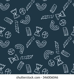 Different types of pasta outlined seamless pattern background