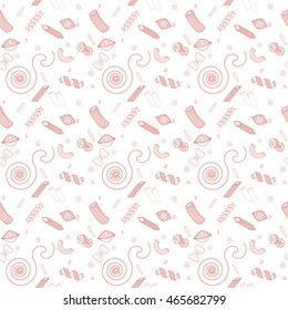 Different types of pasta outlined seamless pattern background 