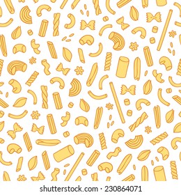 Different types of pasta seamless pattern background