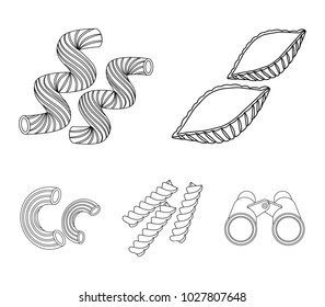 Different types of pasta. Types of pasta set collection icons in outline style vector symbol stock illustration web.