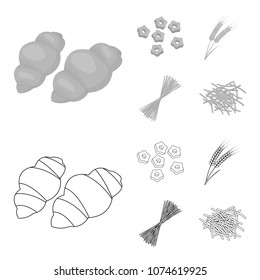 Different types of pasta. Types of pasta set collection icons in outline,monochrome style vector symbol stock illustration web.