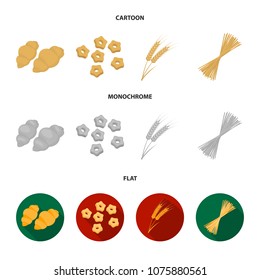 Different types of pasta. Types of pasta set collection icons in cartoon,flat,monochrome style vector symbol stock illustration web.