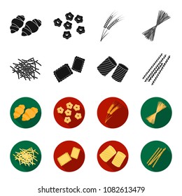 Different types of pasta. Types of pasta set collection icons in black,flet style vector symbol stock illustration web.