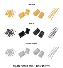 Different types of pasta. Types of pasta set collection icons in cartoon,black,monochrome style vector symbol stock illustration web.