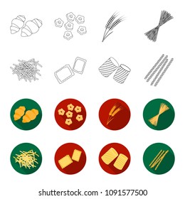 Different types of pasta. Types of pasta set collection icons in outline,flat style vector symbol stock illustration web.