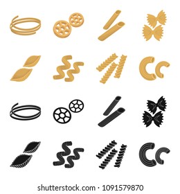 Different types of pasta. Types of pasta set collection icons in black,cartoon style vector symbol stock illustration web.