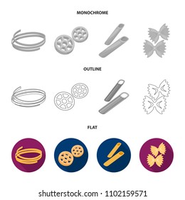 Different types of pasta. Types of pasta set collection icons in flat,outline,monochrome style vector symbol stock illustration web.
