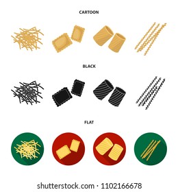 Different types of pasta. Types of pasta set collection icons in cartoon,black,flat style vector symbol stock illustration web.