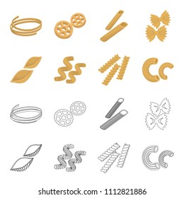 Different types of pasta. Types of pasta set collection icons in cartoon,outline style vector symbol stock illustration web.