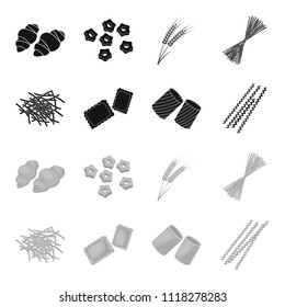 Different types of pasta. Types of pasta set collection icons in black,monochrome style vector symbol stock illustration web.