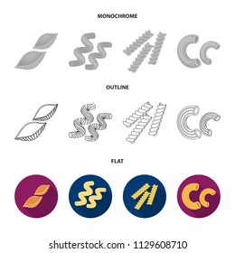 Different types of pasta. Types of pasta set collection icons in flat,outline,monochrome style vector symbol stock illustration web.