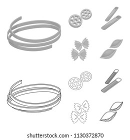 Different types of pasta. Types of pasta set collection icons in outline,monochrome style vector symbol stock illustration web.