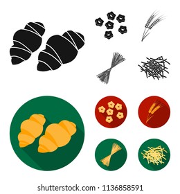 Different types of pasta. Types of pasta set collection icons in black, flat style vector symbol stock illustration web.
