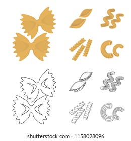 Different types of pasta. Types of pasta set collection icons in cartoon,outline style vector symbol stock illustration web.