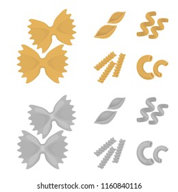 Different types of pasta. Types of pasta set collection icons in cartoon,monochrome style vector symbol stock illustration web.