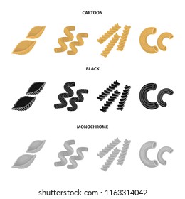 Different types of pasta. Types of pasta set collection icons in cartoon,black,monochrome style vector symbol stock illustration web.