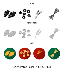 Different types of pasta. Types of pasta set collection icons in black, flat, monochrome style vector symbol stock illustration web.