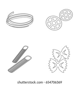 Different types of pasta. Types of pasta set collection icons in outline style vector symbol stock illustration web.
