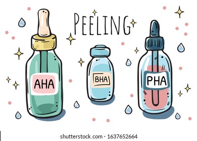 Different types of peelings. Color illustration on a white background.