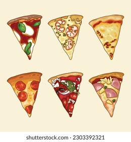 Different types of pizza set.