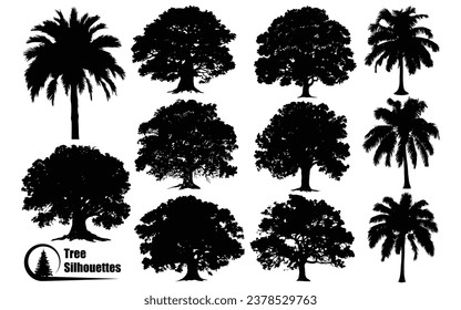 Different types of plant and tree silhouettes vector