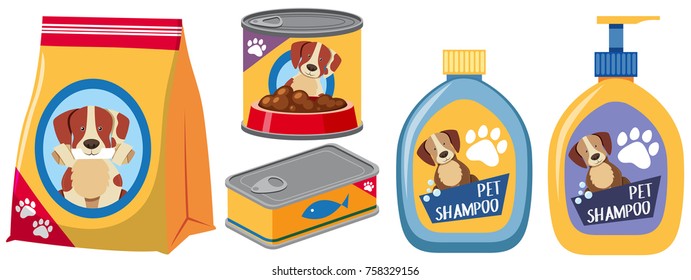 Different types of products for dog illustration