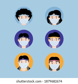 Different types of protective face gear. Flat vector concept for coronavirus COVID-19 outbreak