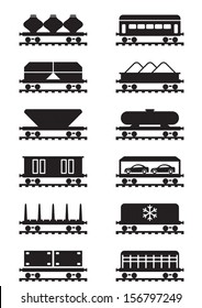 Different types of railway wagons - vector illustration