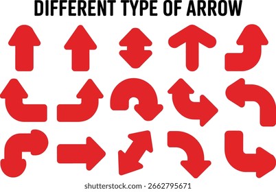 Diferentes tipos de setas vermelhas apontando em várias direções Elemento de design gráfico significando navegação e conceitos direcionais