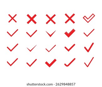 Different Types of Red Check Marks and Crosses Marks Collection, Vector Illustrator File.